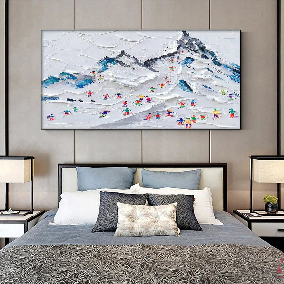 ALPINE SKI DAY: Sports Painting, Winter Decor, Impasto, Textured Wall Art