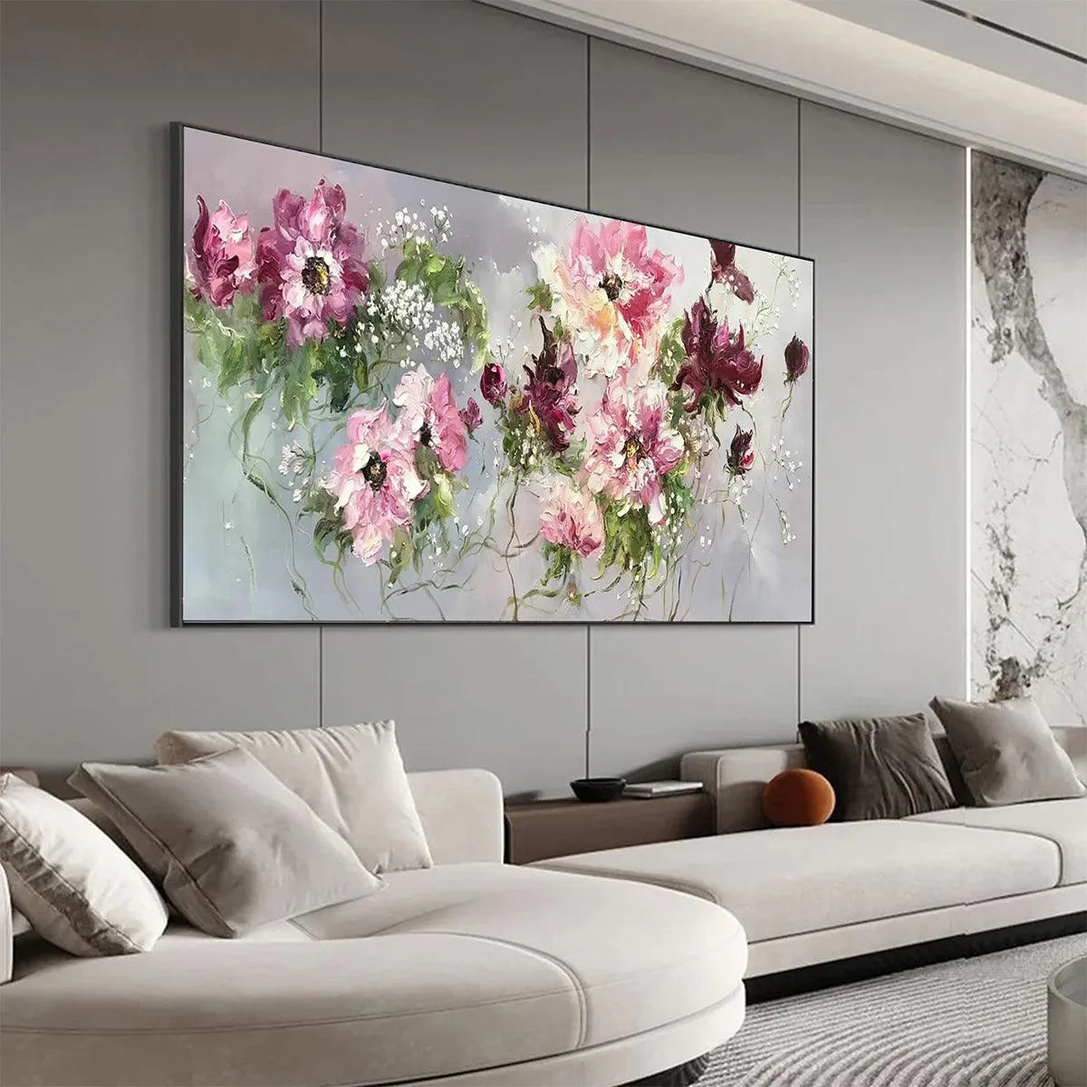 WILD ROSE WHISPERS: Floral Painting, Panoramic Wall Art, Romantic Decor, Pink and Burgundy Flowers