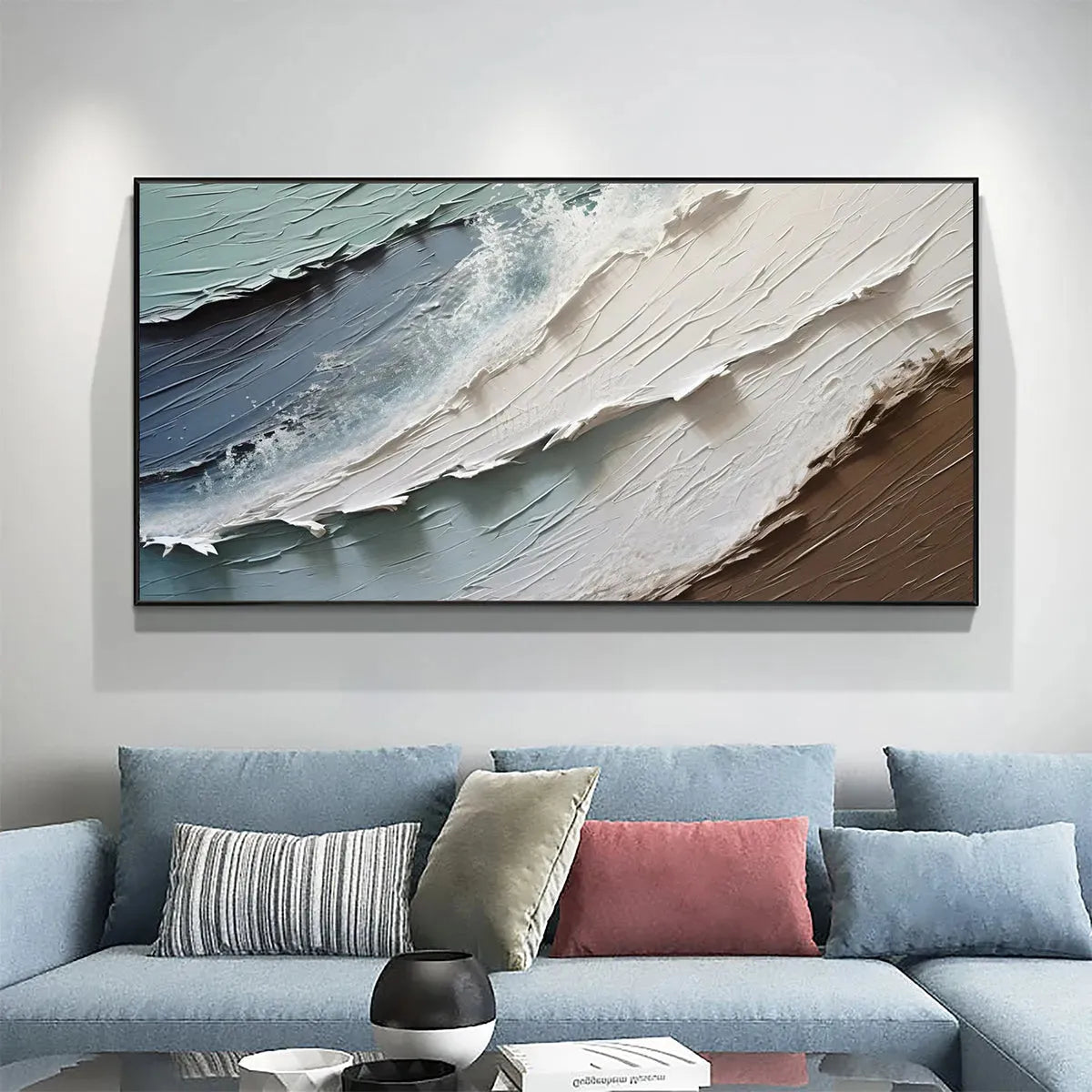 COASTAL TEXTURES: Panoramic Abstract Seascape, Impasto, Palette Knife