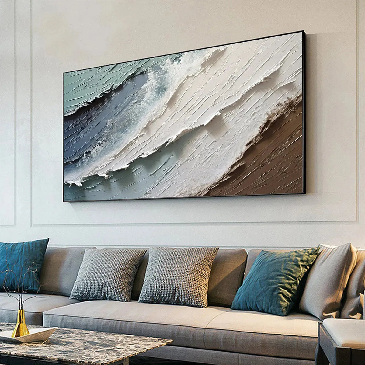 COASTAL TEXTURES: Panoramic Abstract Seascape, Impasto, Palette Knife