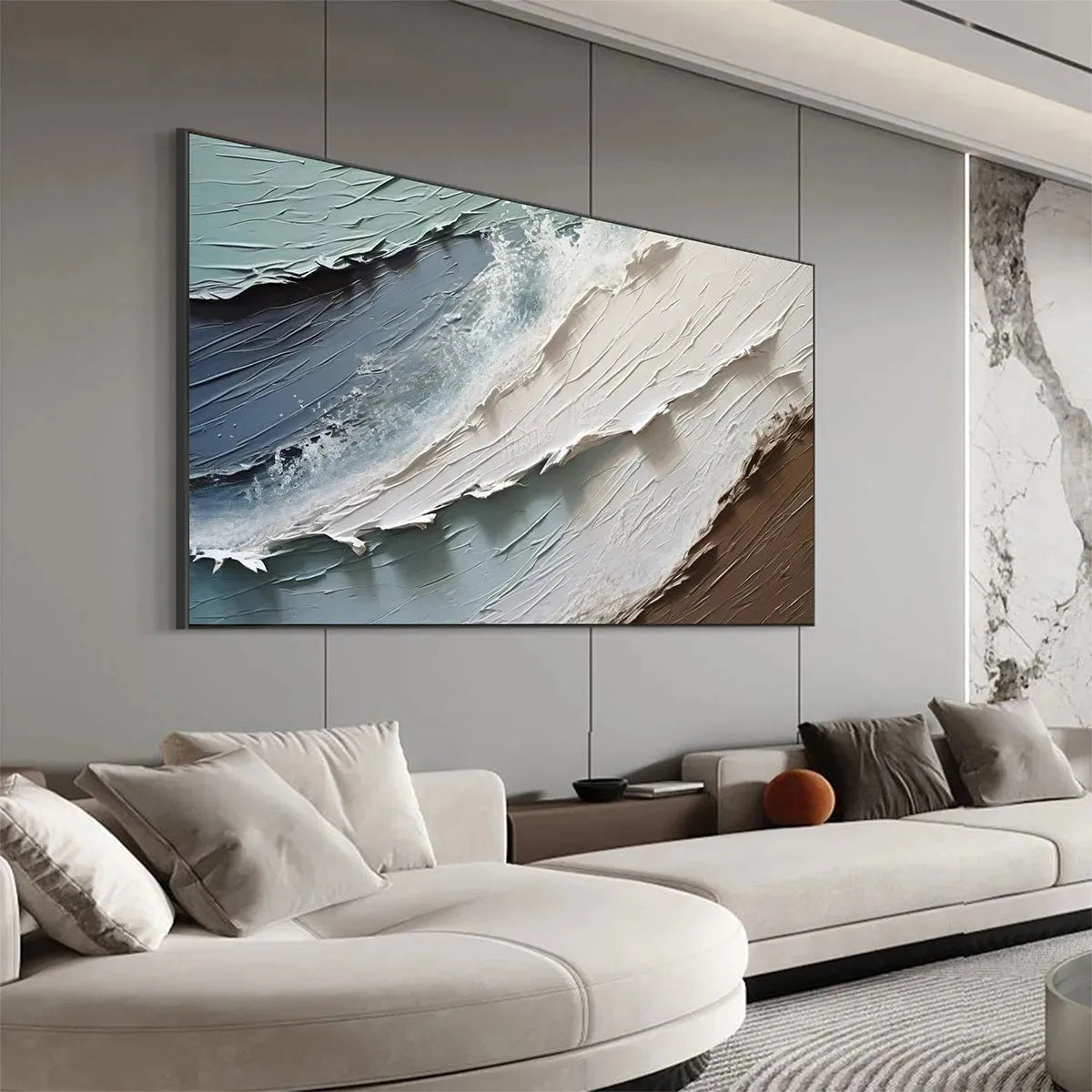 COASTAL TEXTURES: Panoramic Abstract Seascape, Impasto, Palette Knife