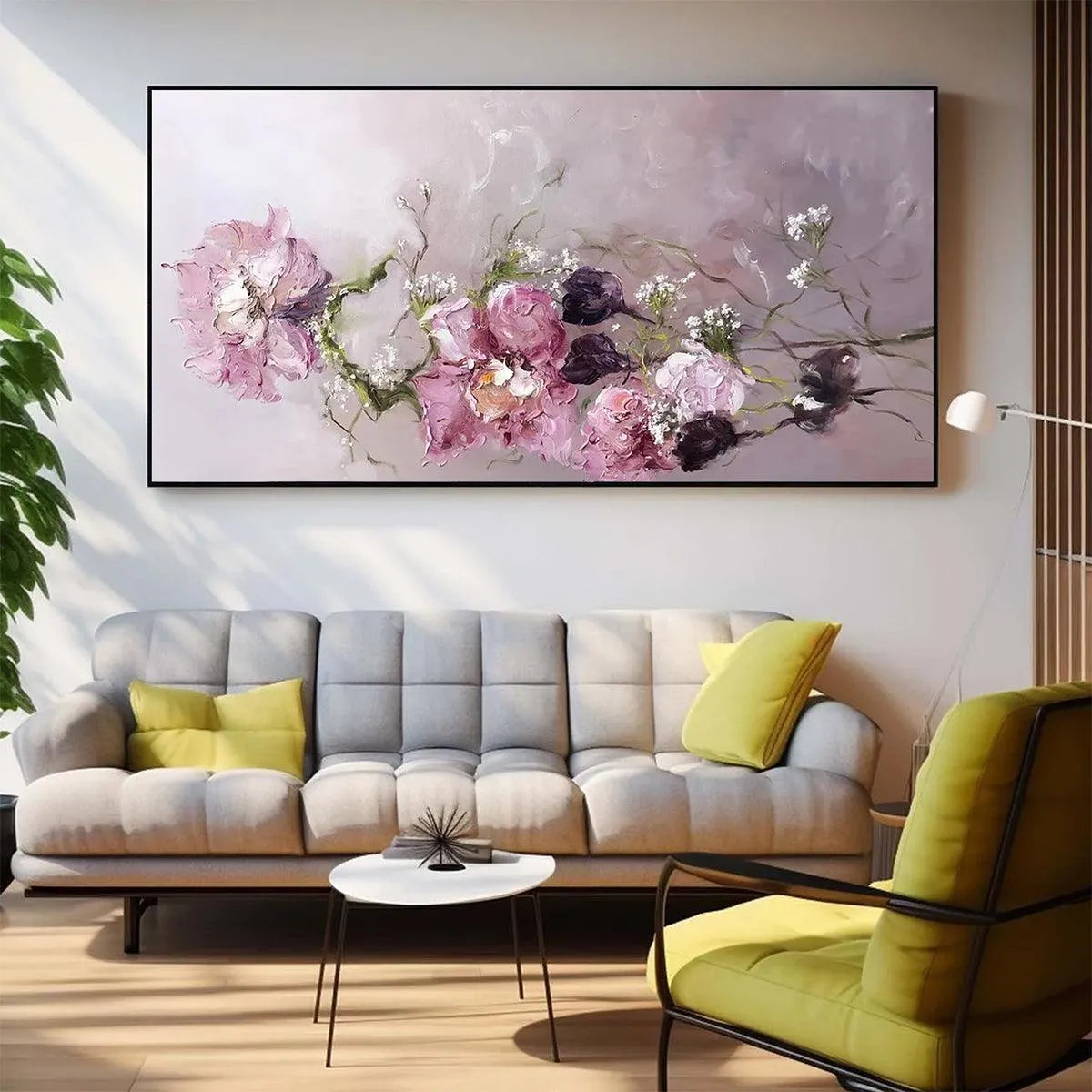 DUSK BLOSSOMS: Floral Painting, Panoramic Wall Art, Romantic Decor