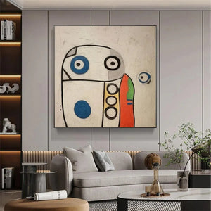 Colorful abstract square wall art, featuring bold shapes and colors, perfect for modern living room decor.