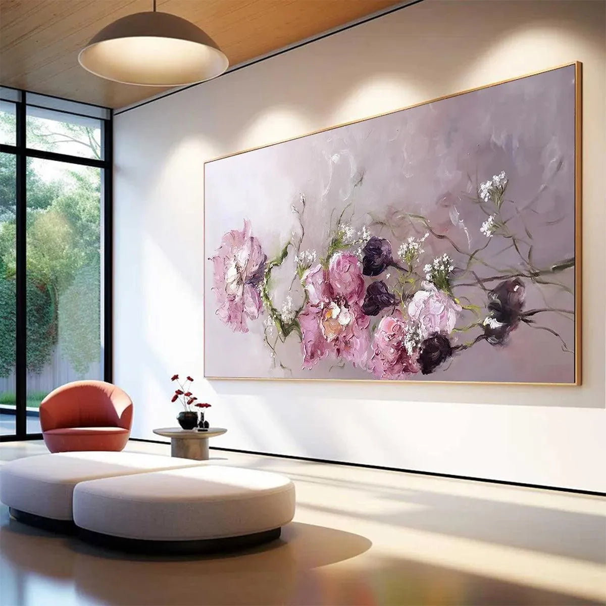 DUSK BLOSSOMS: Floral Painting, Panoramic Wall Art, Romantic Decor