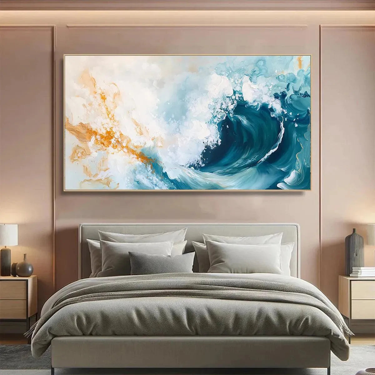 AQUAMARINE CREST: Panoramic Abstract Ocean Wave Painting