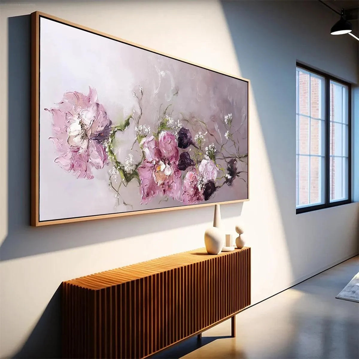 DUSK BLOSSOMS: Floral Painting, Panoramic Wall Art, Romantic Decor