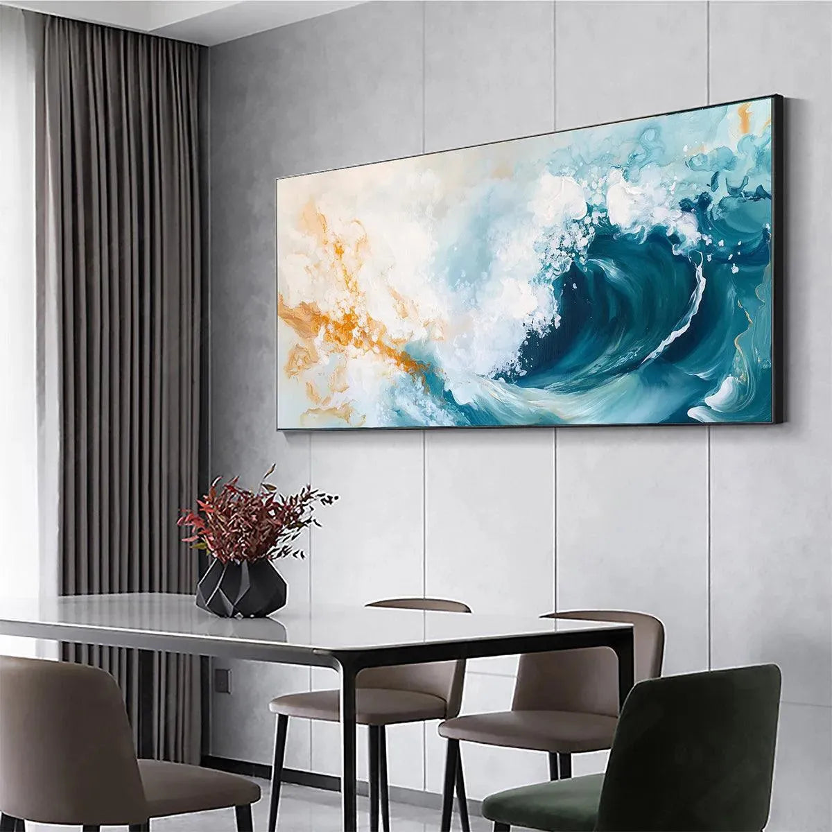 AQUAMARINE CREST: Panoramic Abstract Ocean Wave Painting