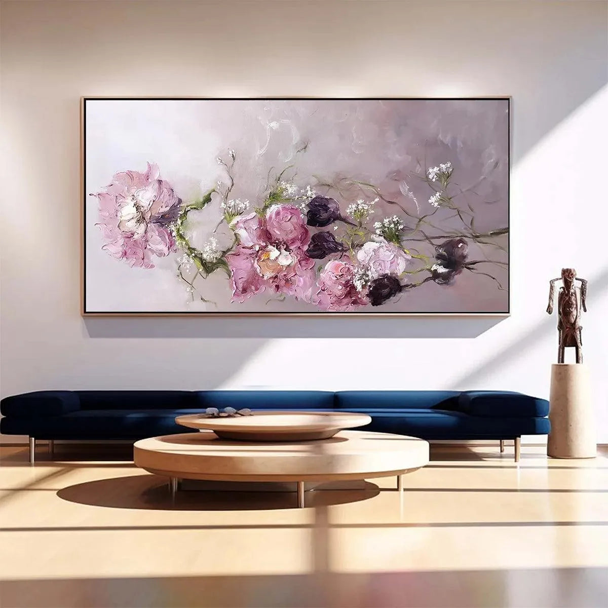 DUSK BLOSSOMS: Floral Painting, Panoramic Wall Art, Romantic Decor