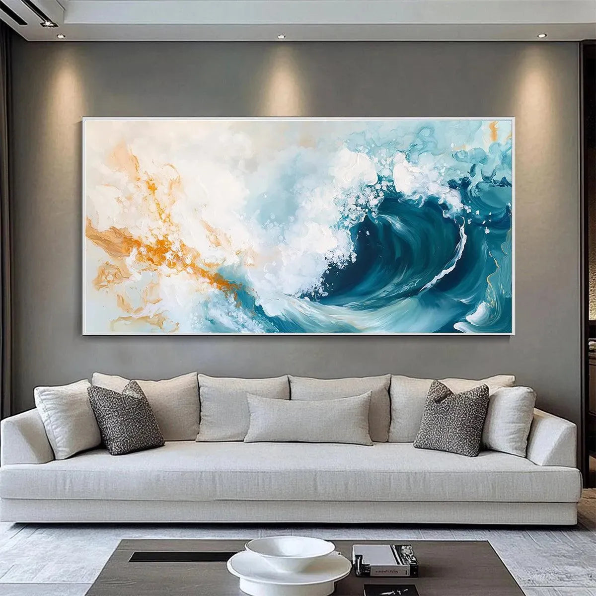 AQUAMARINE CREST: Panoramic Abstract Ocean Wave Painting