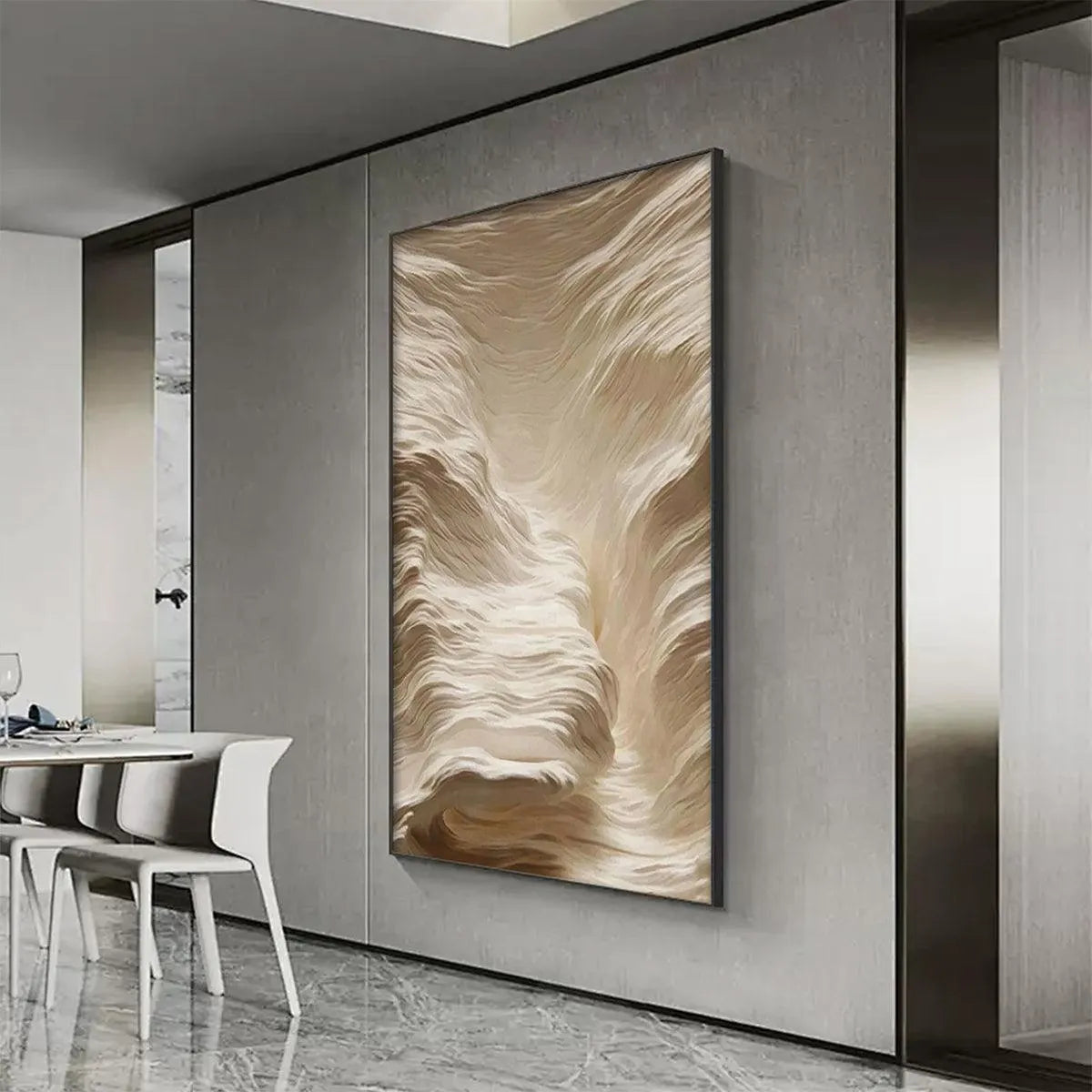 WHITE SAND DUNES: Textured Abstract Landscape Painting, Vertical Wall Art