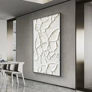 Isabella Rossi White Butterflies impasto painting, textured 3D butterfly artwork on canvas, vertical wall art, bedroom decor