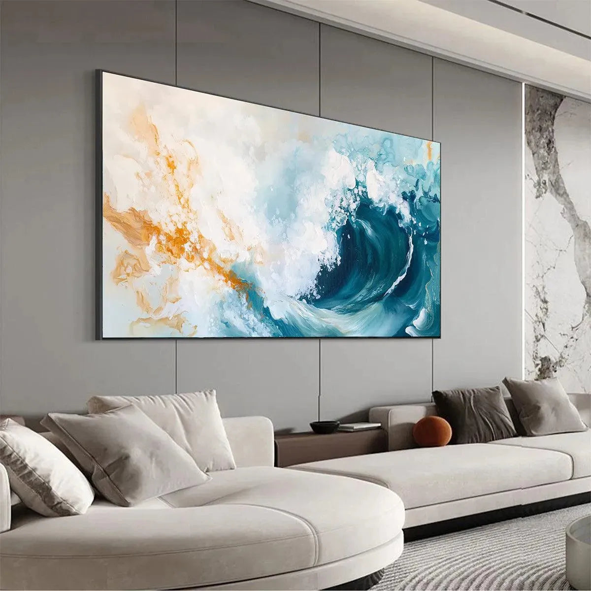 AQUAMARINE CREST: Panoramic Abstract Ocean Wave Painting