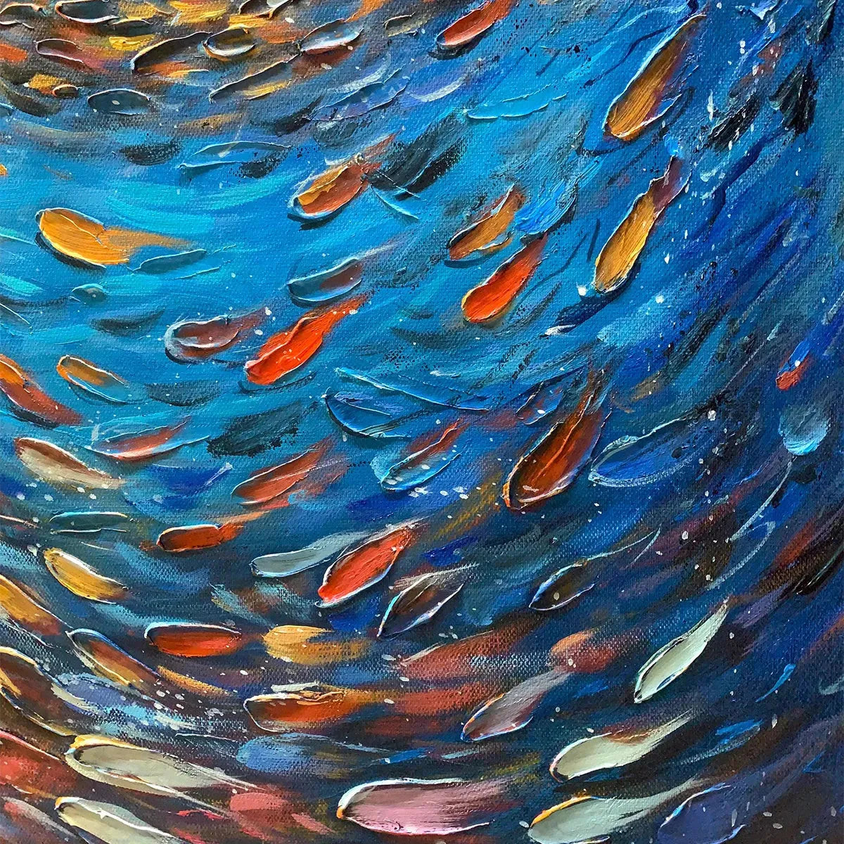 OCEANIC VORTEX: Vertical Fish Painting, Impasto