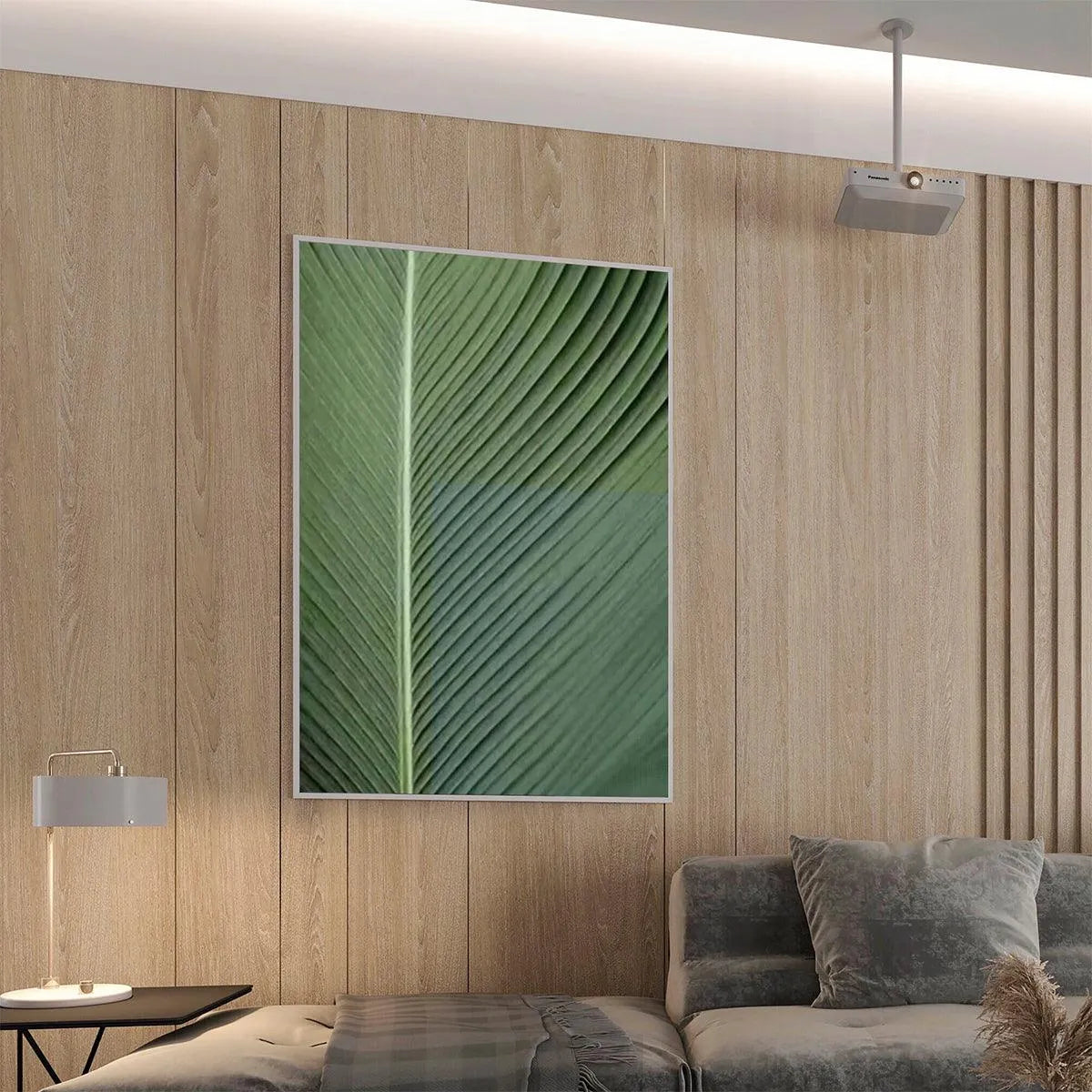 TROPICAL SERENITY: Minimalist Botanical Painting, Green Leaf Wall Art, Vertical Canvas