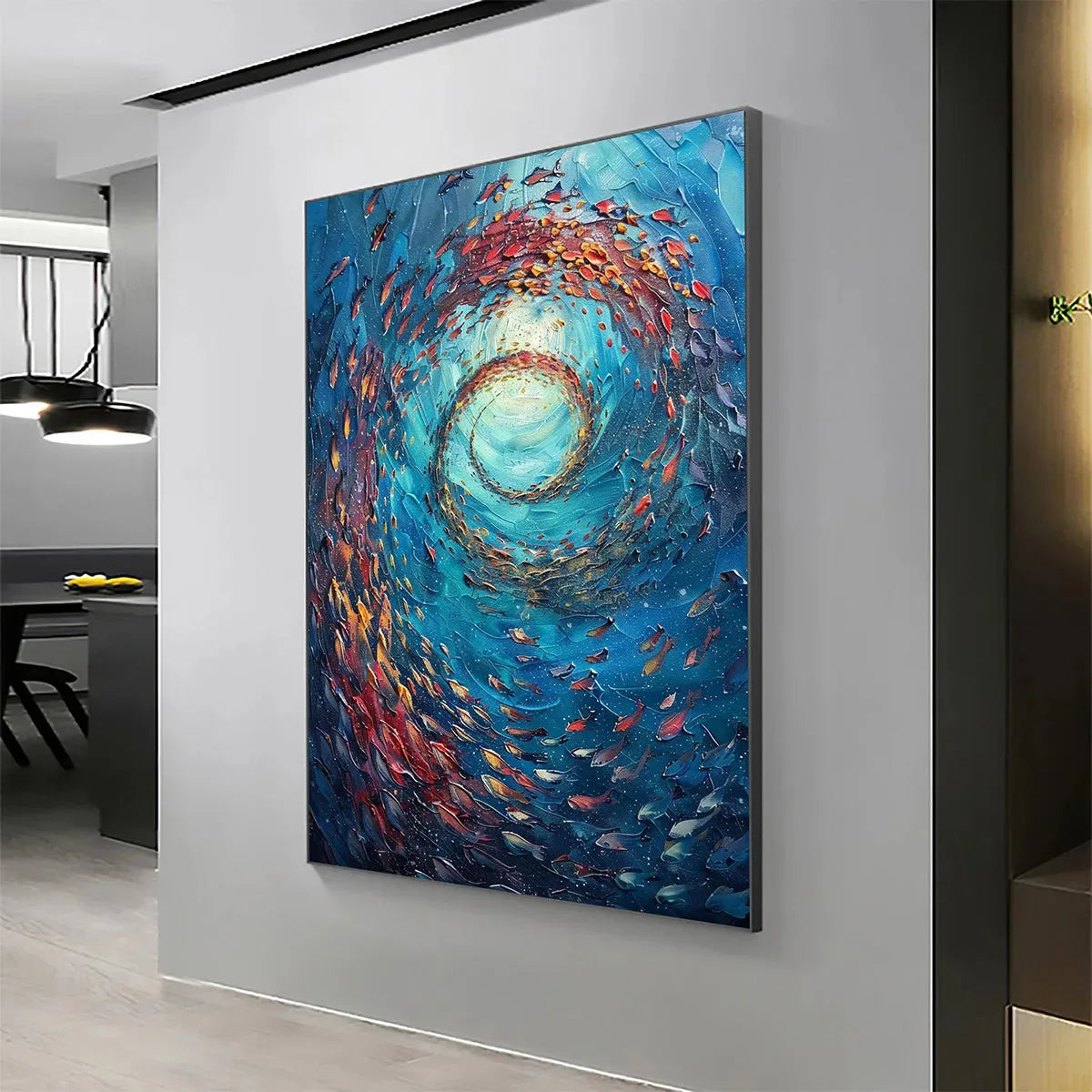 OCEANIC VORTEX: Vertical Fish Painting, Impasto