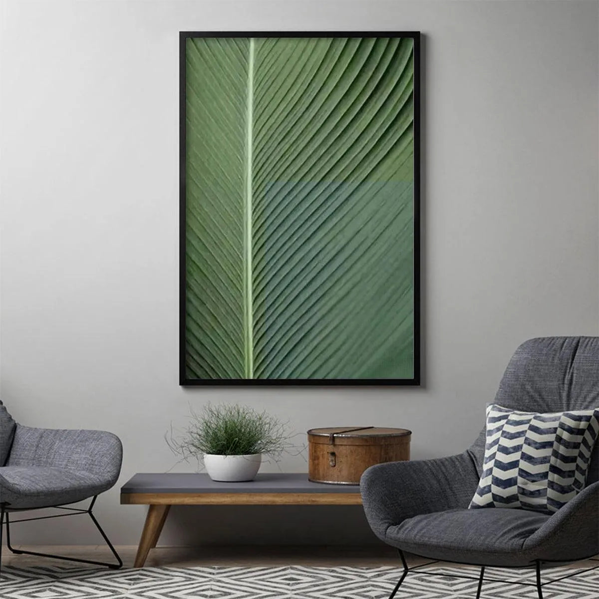 TROPICAL SERENITY: Minimalist Botanical Painting, Green Leaf Wall Art, Vertical Canvas