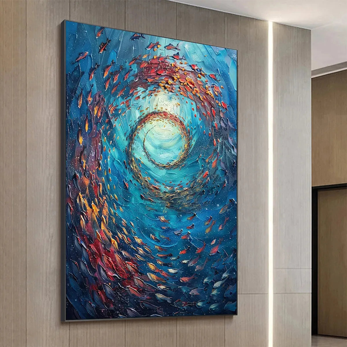 OCEANIC VORTEX: Vertical Fish Painting, Impasto