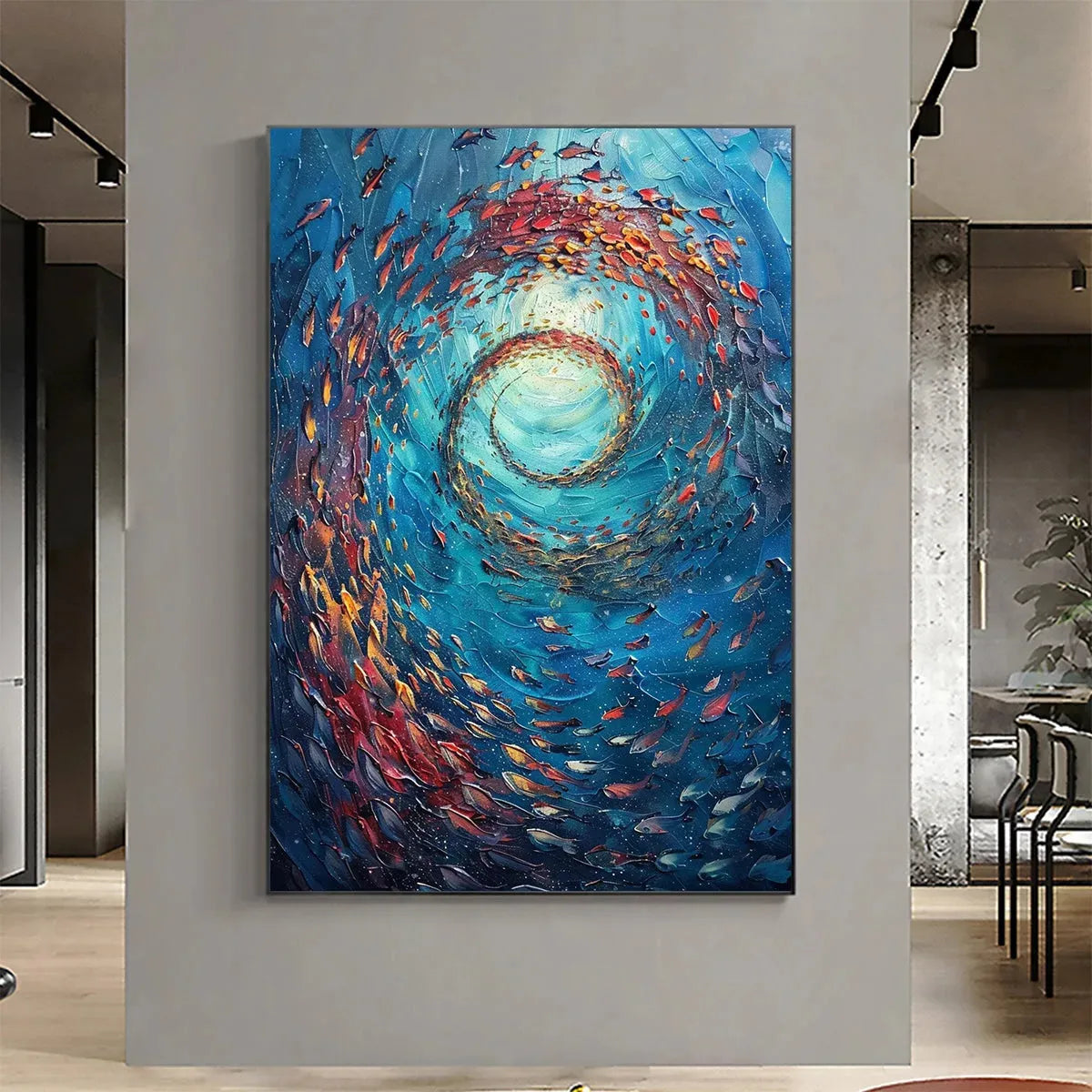 OCEANIC VORTEX: Vertical Fish Painting, Impasto