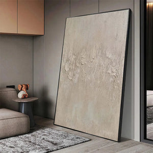Textured beige abstract painting by Javier Ramirez. Minimalist modern wall art in neutral tones, perfect for home decor.