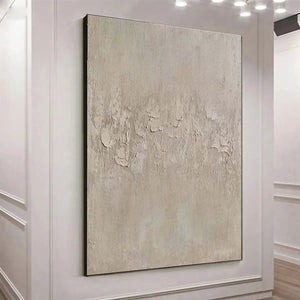 Javier Ramirez minimalist beige abstract painting, square wall art for modern home decor, neutral tones, textured surface.