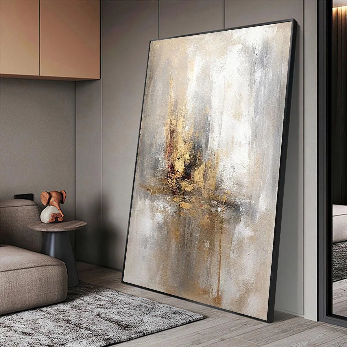 GOLDEN ABSTRACT: Textured Abstract Painting, Vertical Wall Art