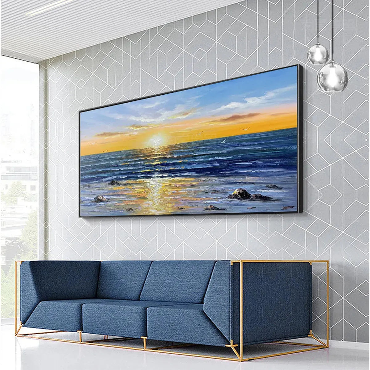 SUNKISSED SHORES: Panoramic Beach Sunset Painting