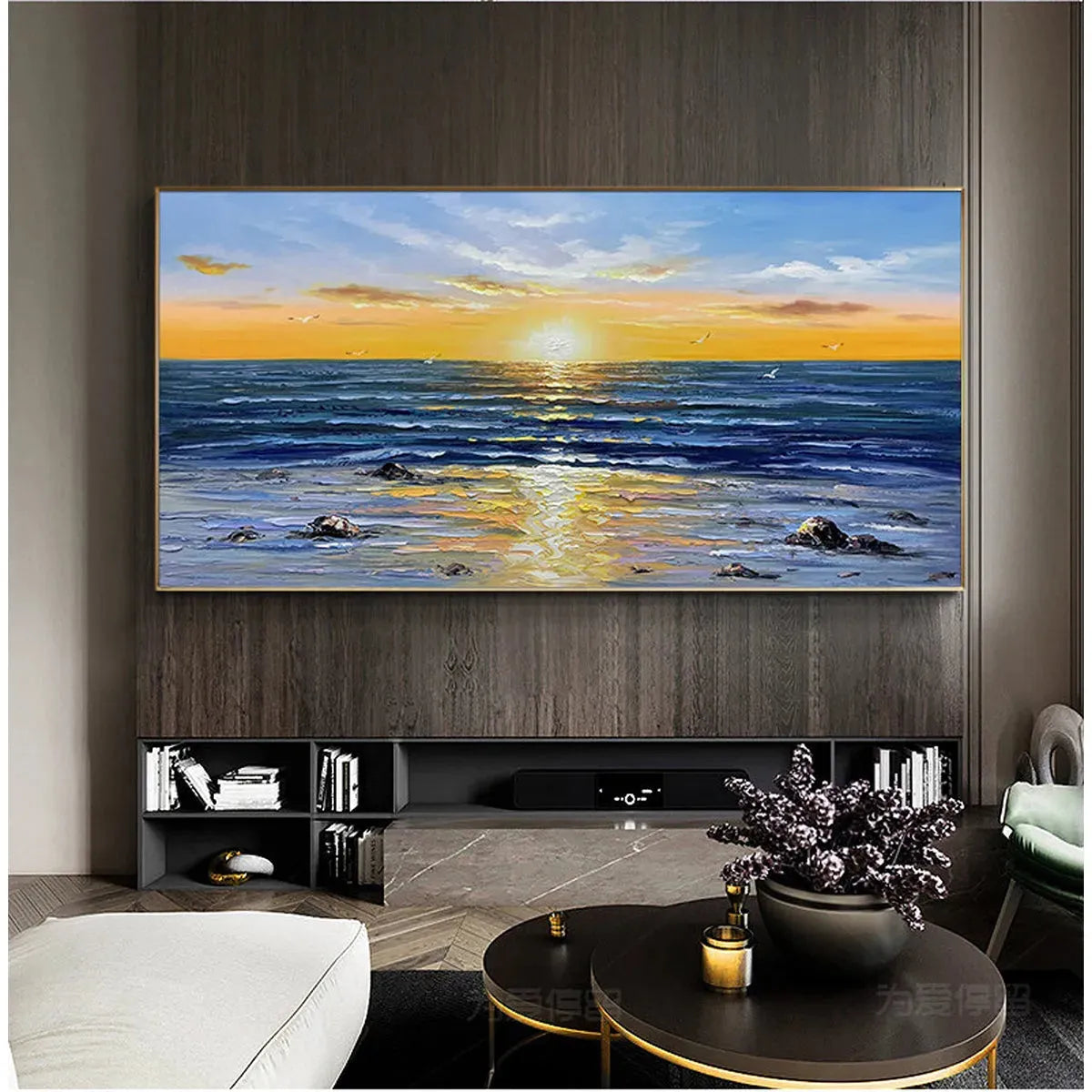 SUNKISSED SHORES: Panoramic Beach Sunset Painting