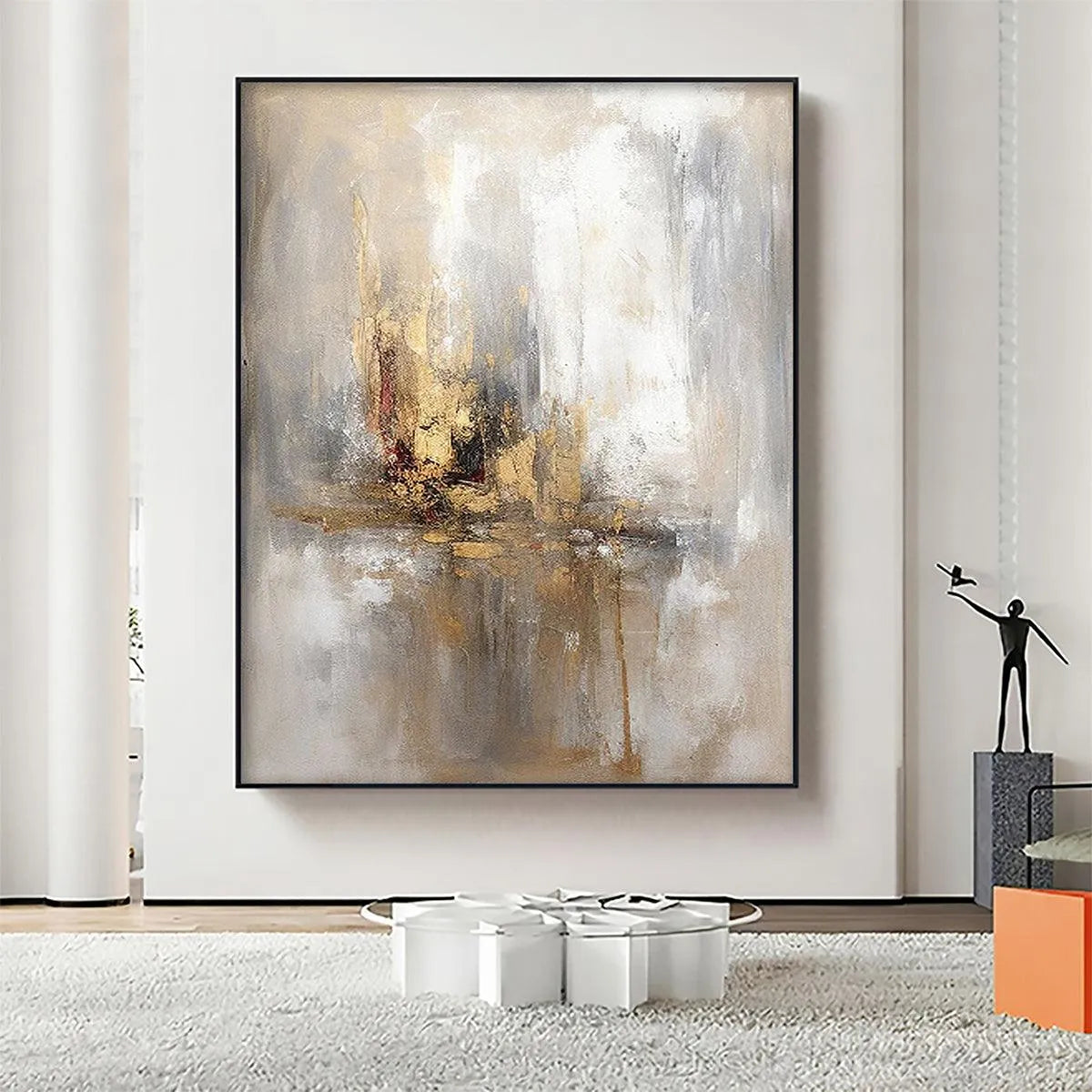 GOLDEN ABSTRACT: Textured Abstract Painting, Vertical Wall Art