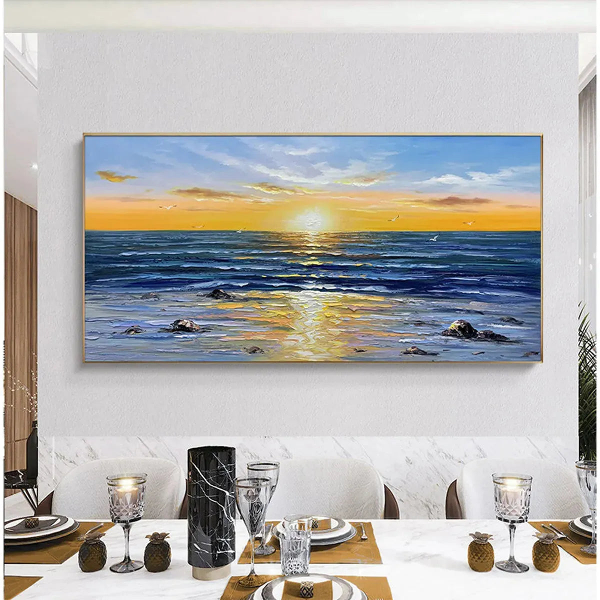 SUNKISSED SHORES: Panoramic Beach Sunset Painting