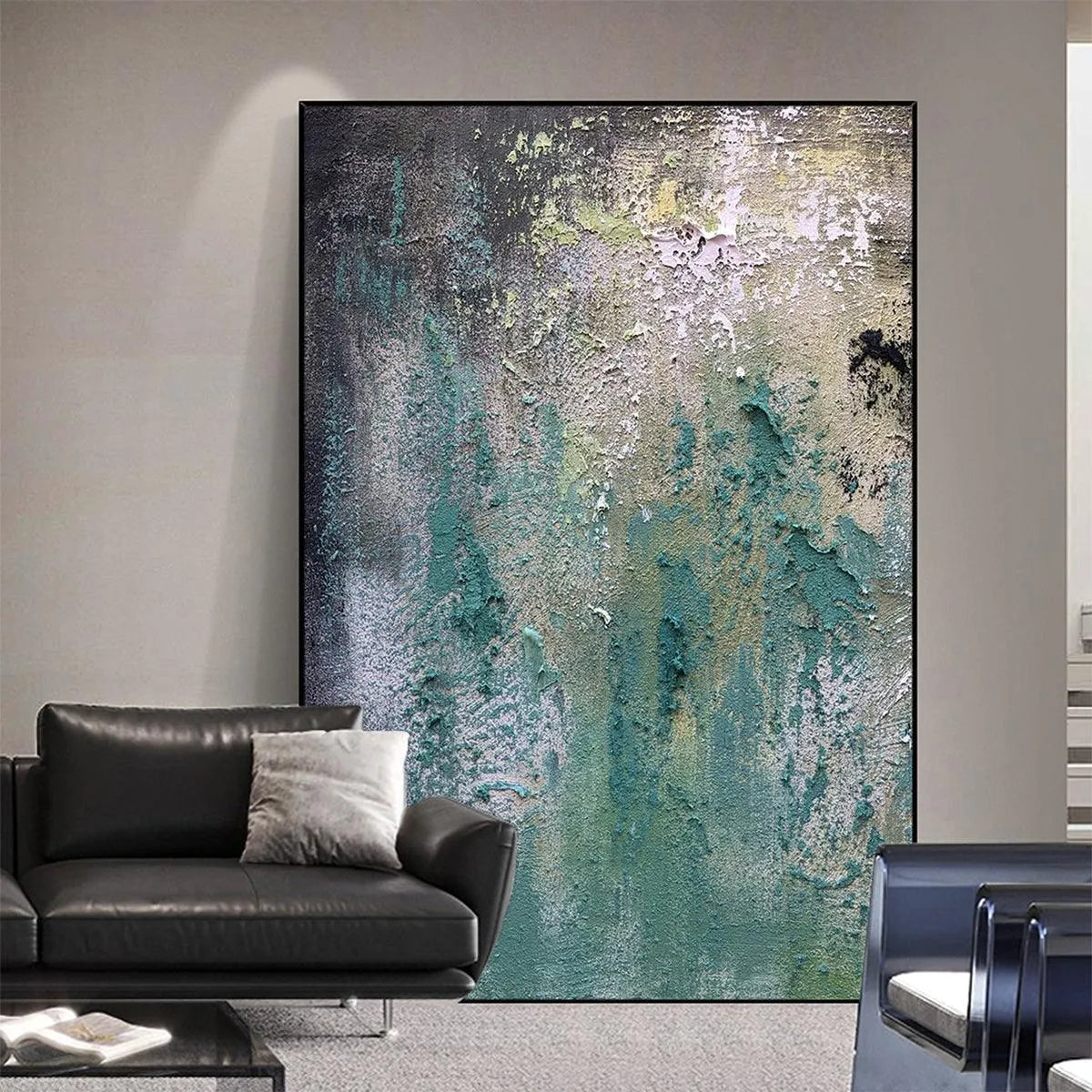 TEXTURED GREEN ABSTRACT: Impasto Abstract Painting, Vertical Wall Art