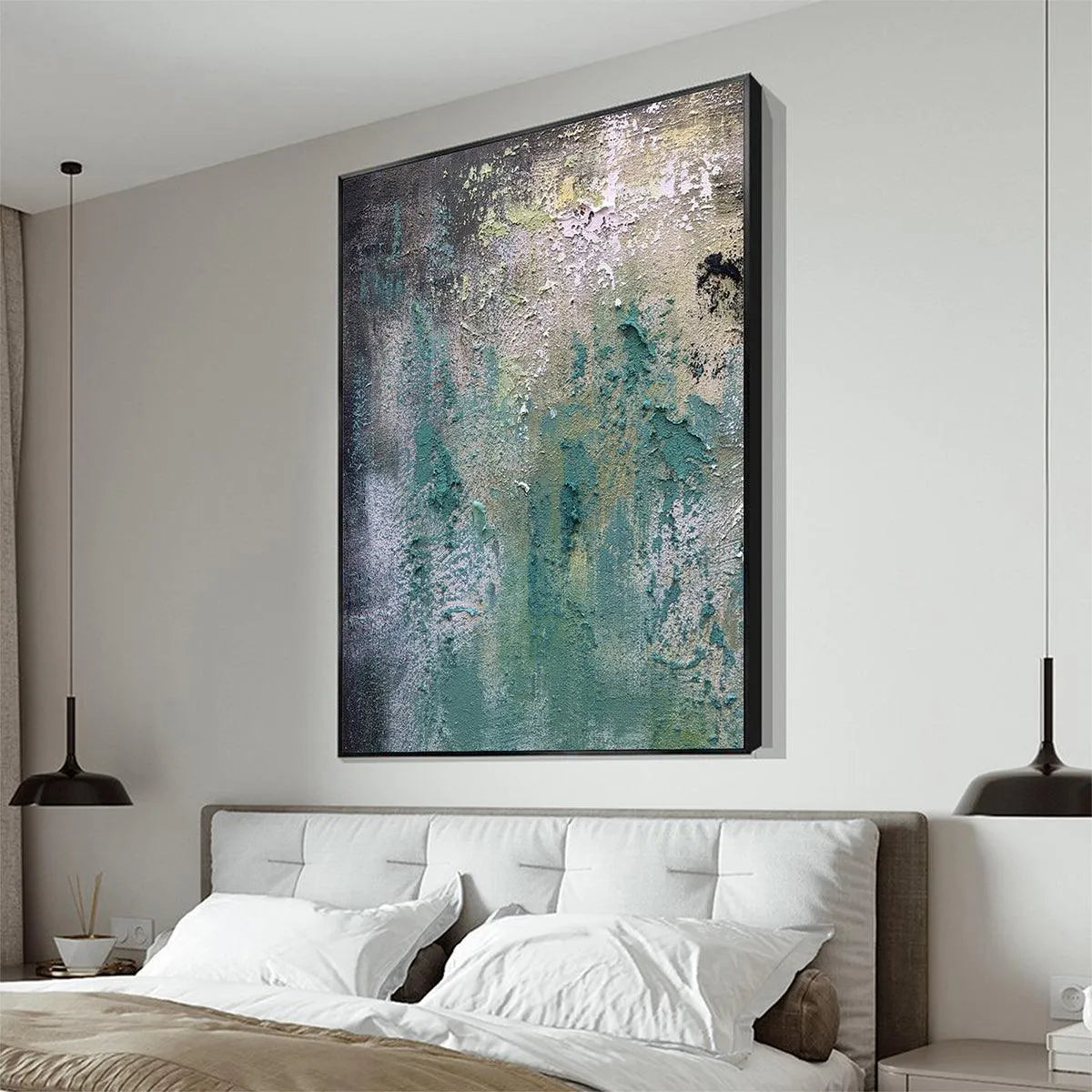 TEXTURED GREEN ABSTRACT: Impasto Abstract Painting, Vertical Wall Art