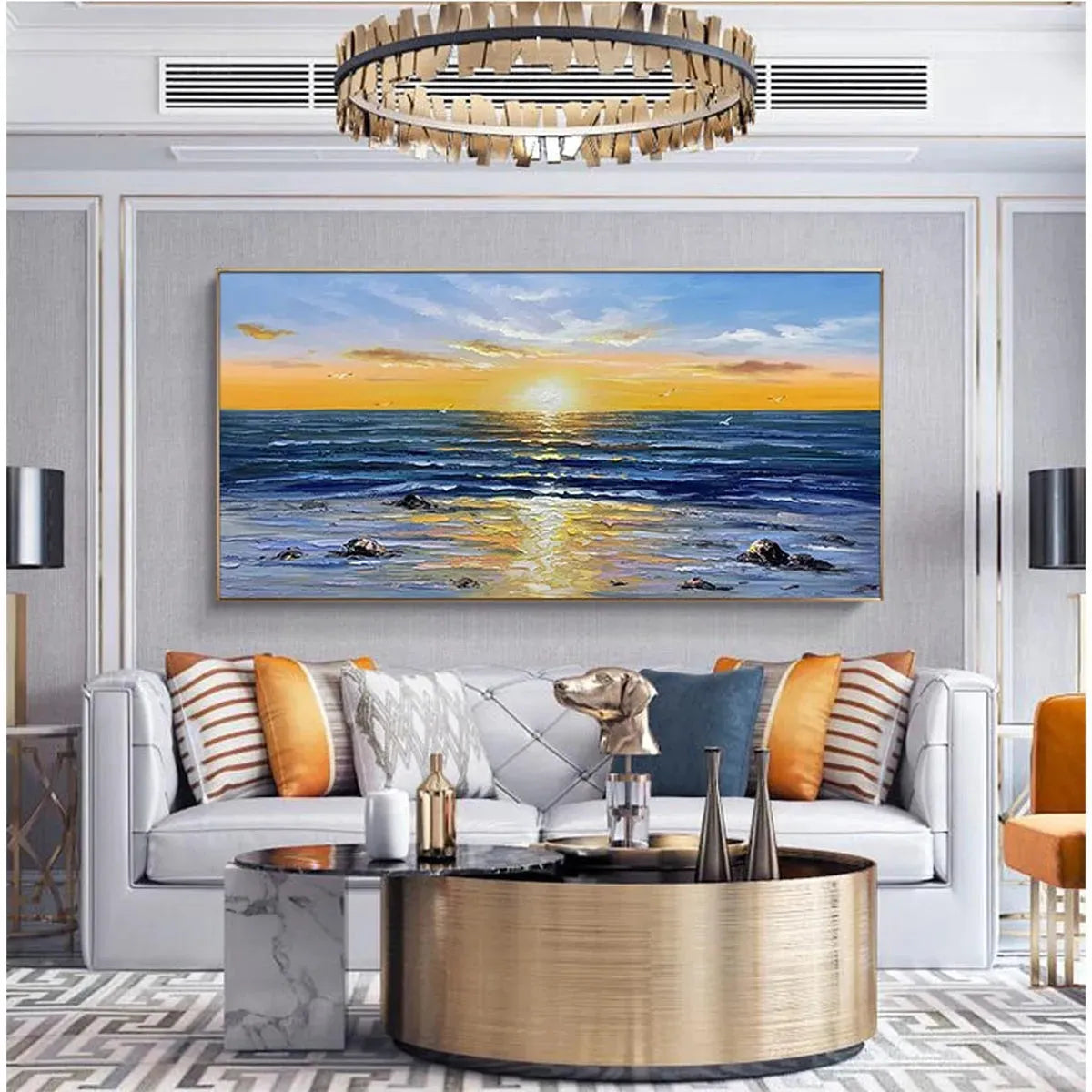 SUNKISSED SHORES: Panoramic Beach Sunset Painting