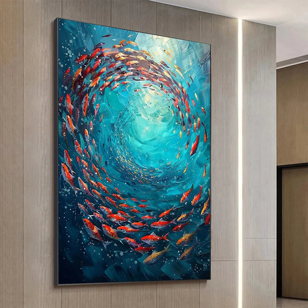 CORAL SWIRL: Vertical Fish Painting, Colorful, Ocean