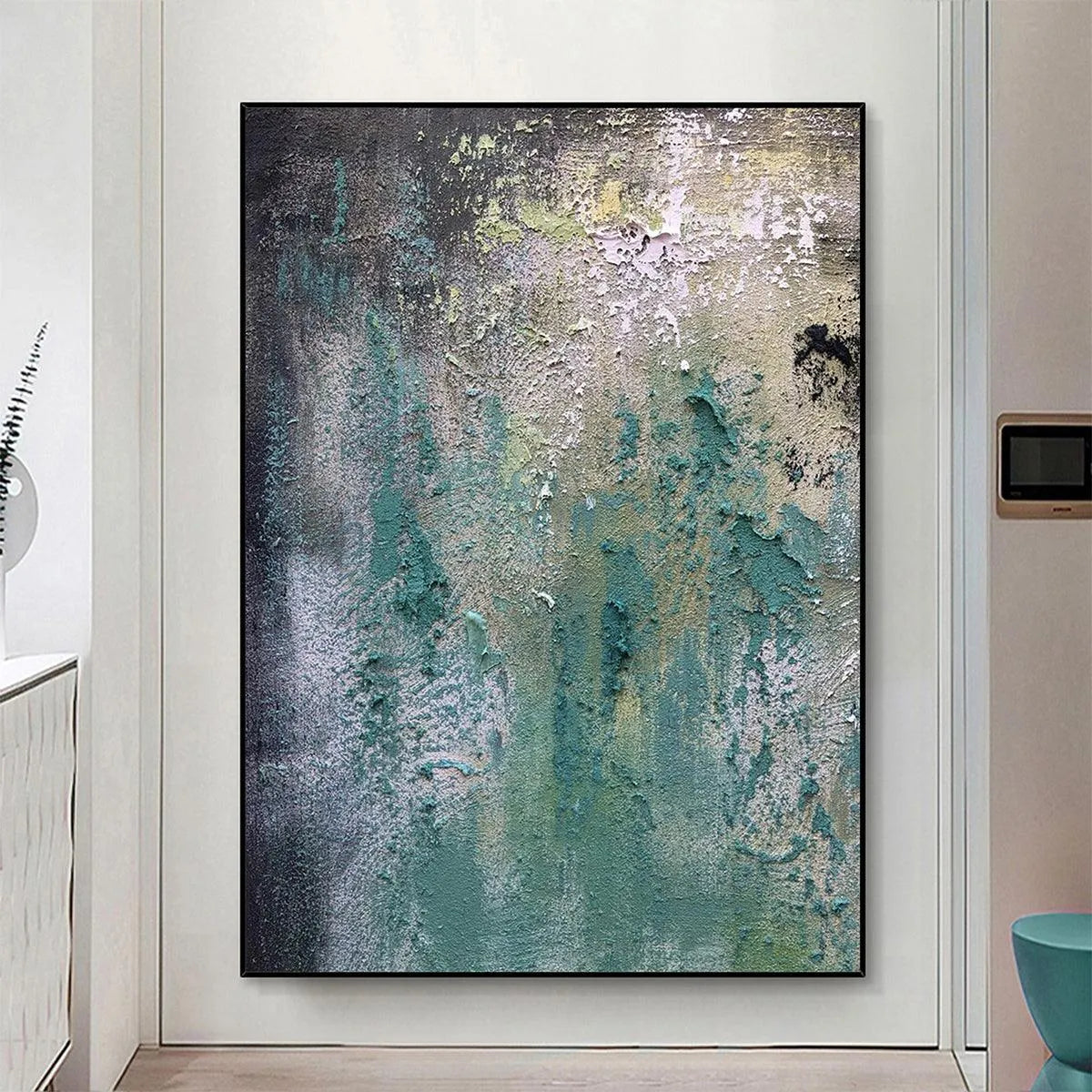 TEXTURED GREEN ABSTRACT: Impasto Abstract Painting, Vertical Wall Art