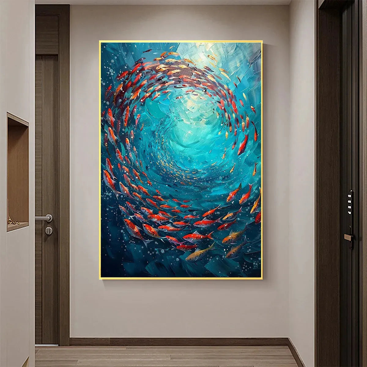 CORAL SWIRL: Vertical Fish Painting, Colorful, Ocean