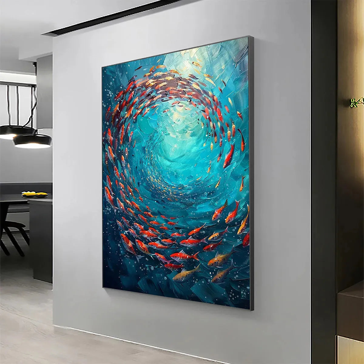 CORAL SWIRL: Vertical Fish Painting, Colorful, Ocean