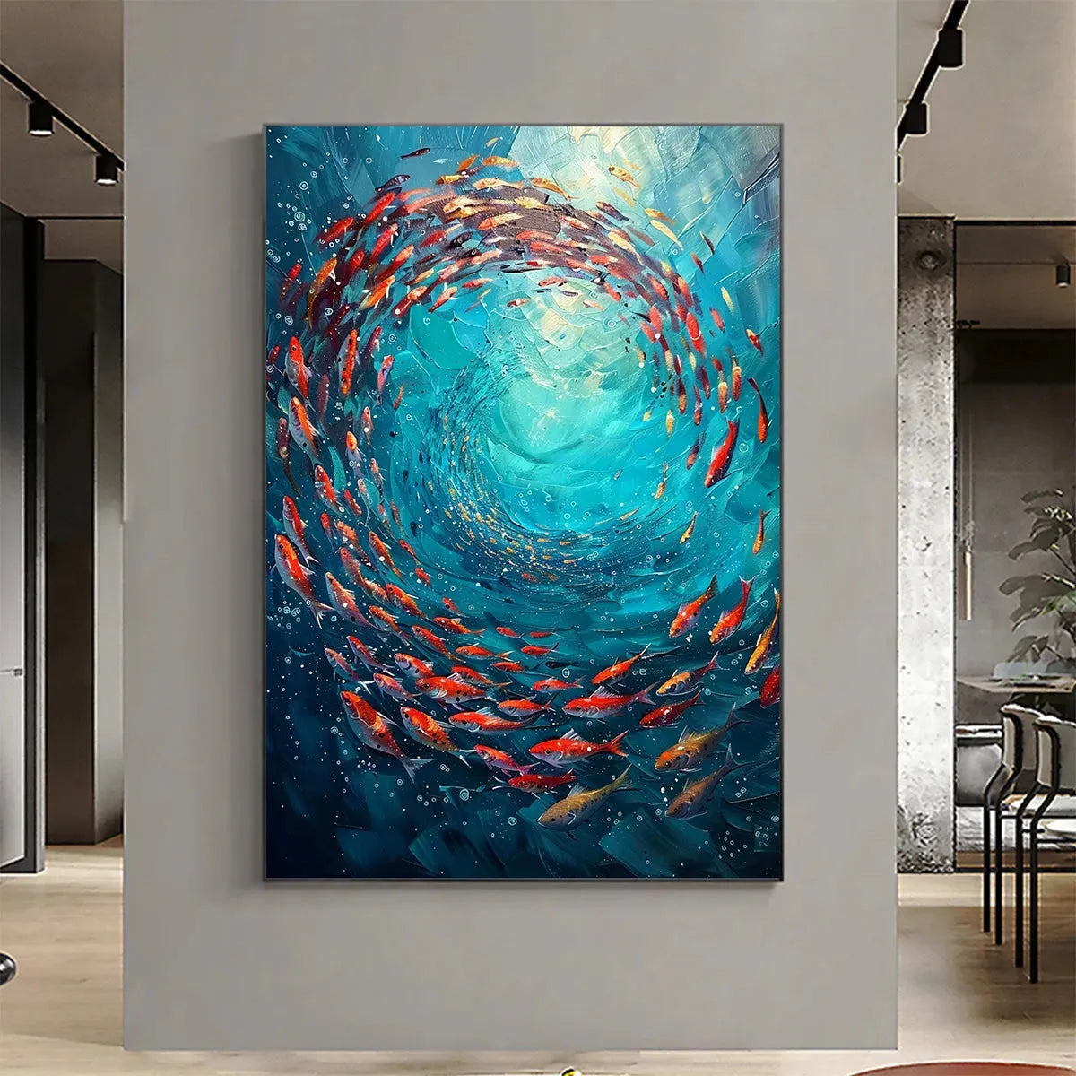 CORAL SWIRL: Vertical Fish Painting, Colorful, Ocean