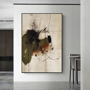 UNTITLED ABSTRACT minimalist art by Liam O'Connell, earthy tones, vertical black framed wall art for serene spaces.