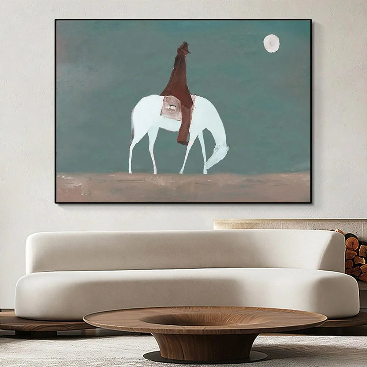 SOLITARY RIDER: Minimalist Horse and Rider Painting, Panoramic Wall Art