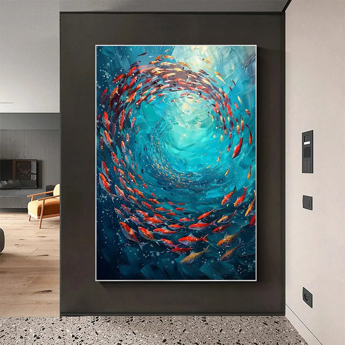 CORAL SWIRL: Vertical Fish Painting, Colorful, Ocean