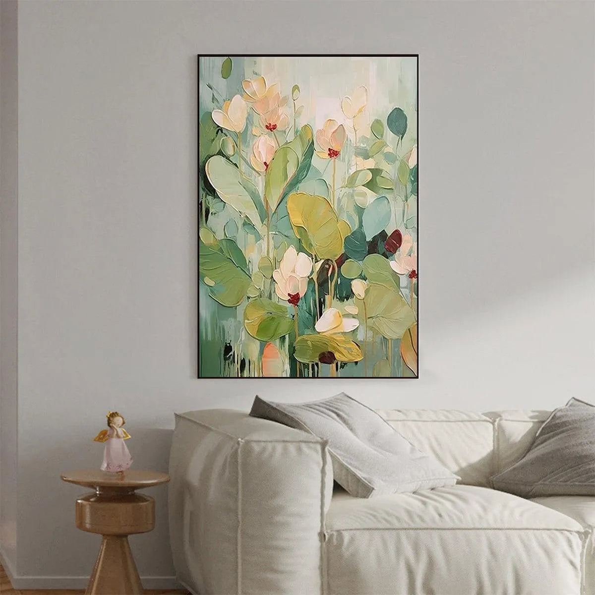 LUSH GARDEN: Textured Floral Painting, Green and White Wall Art, Vertical Canvas, Impressionist Decor