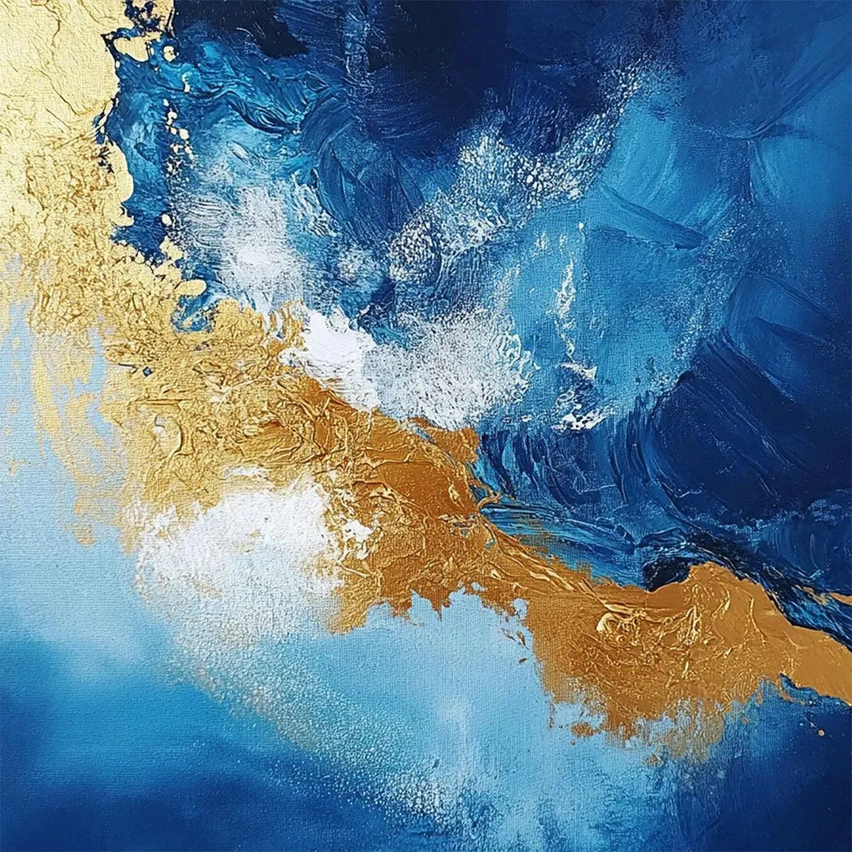 GOLDEN TIDE: Vertical Abstract Painting, Blue, Gold