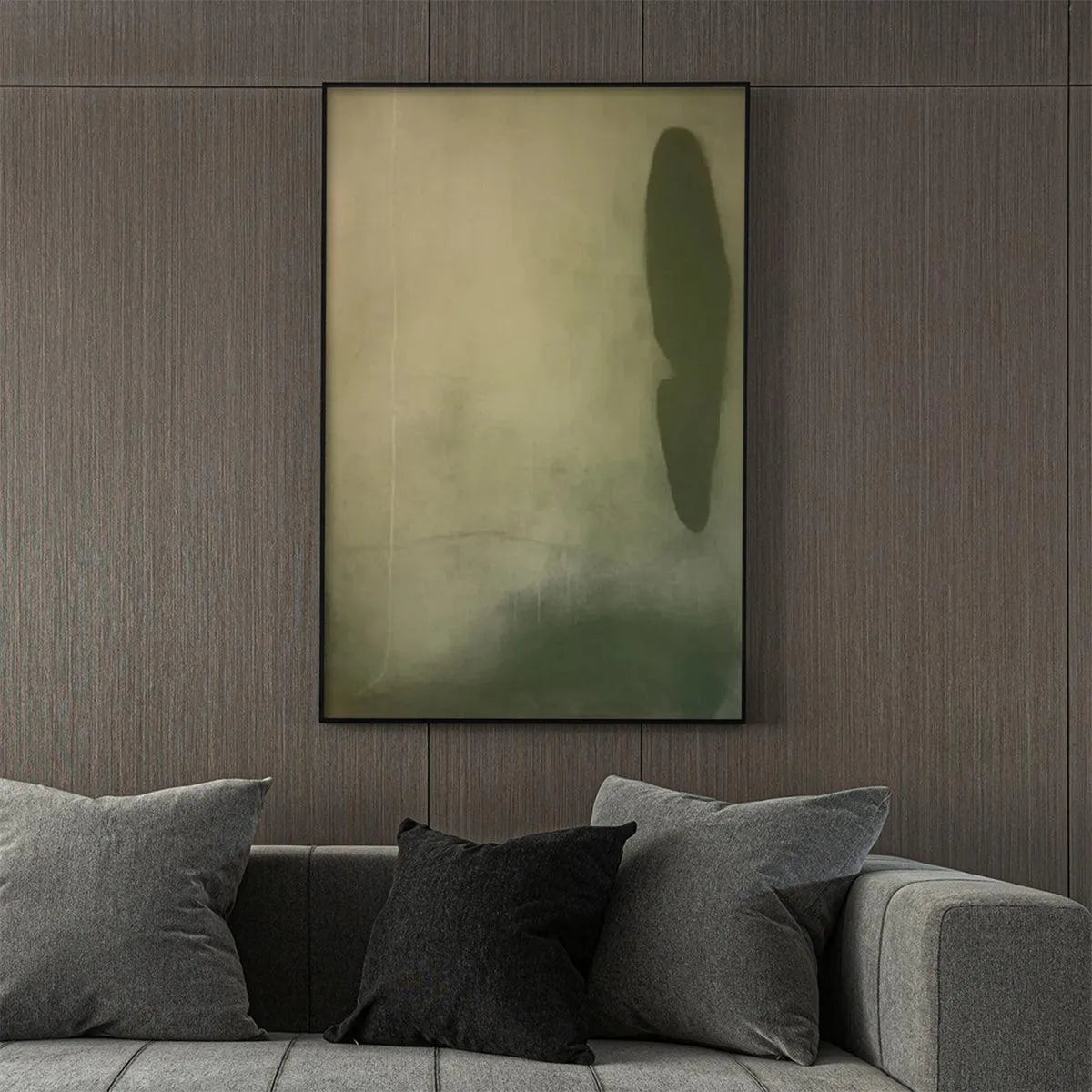 OLIVE SERENITY: Minimalist Abstract Painting, Vertical Wall Art