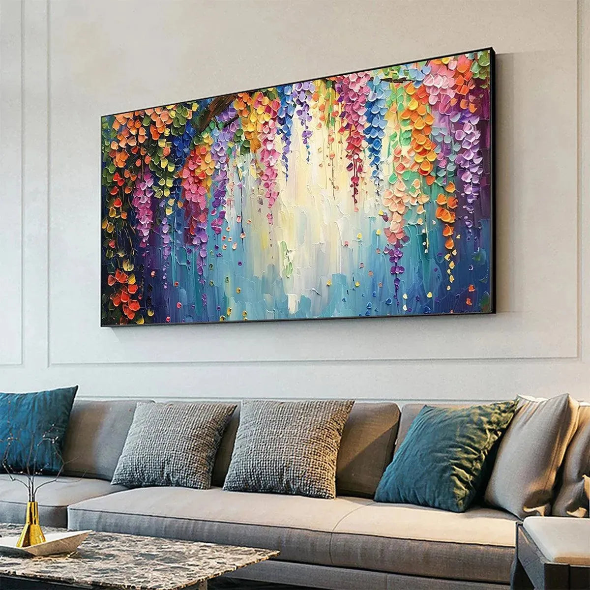 WISTERIA WATERFALL: Textured Floral Painting, Colorful Wisteria Wall Art,  Panoramic Canvas, Impressionist Decor