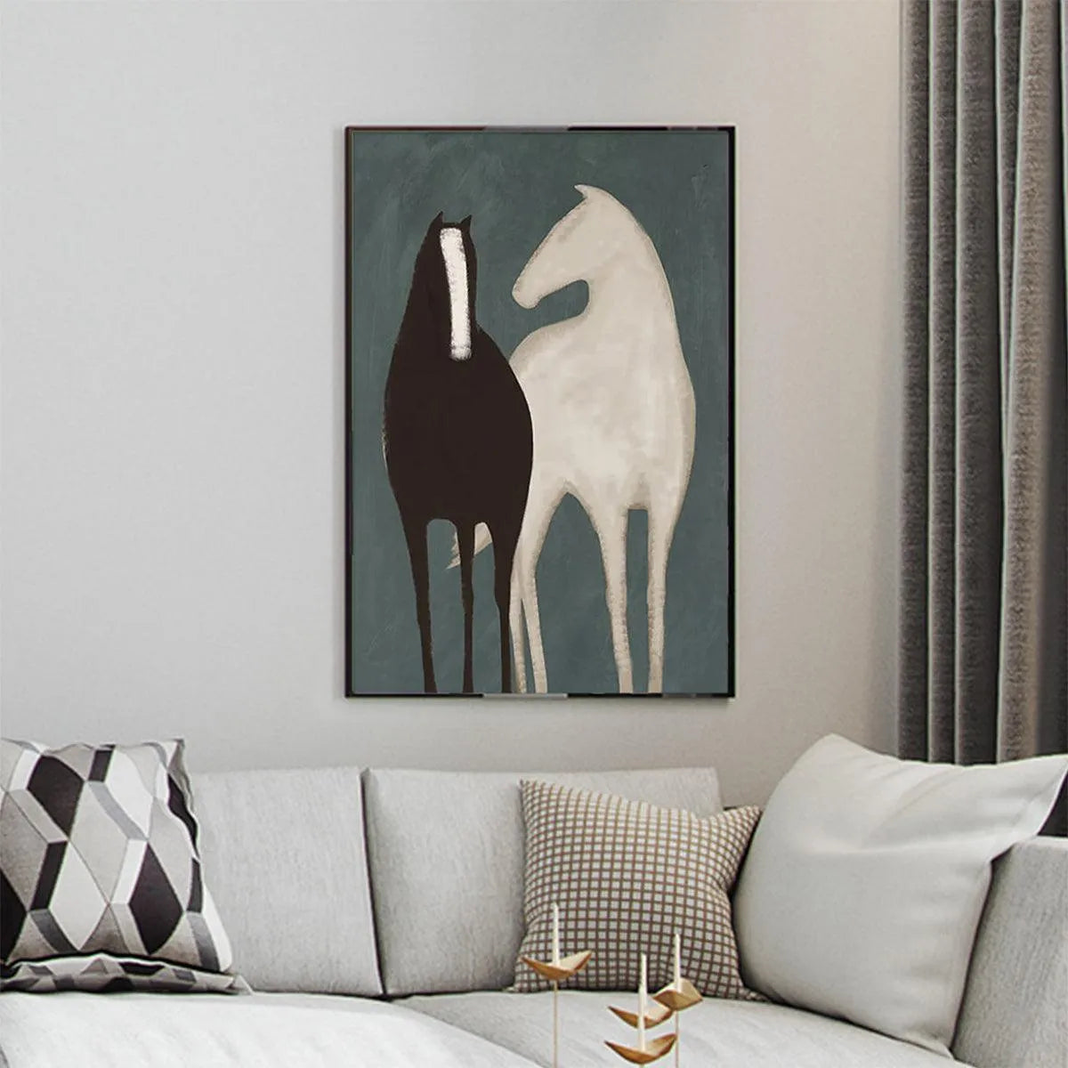 TWO HORSES: Minimalist Horse Painting, Vertical Wall Art