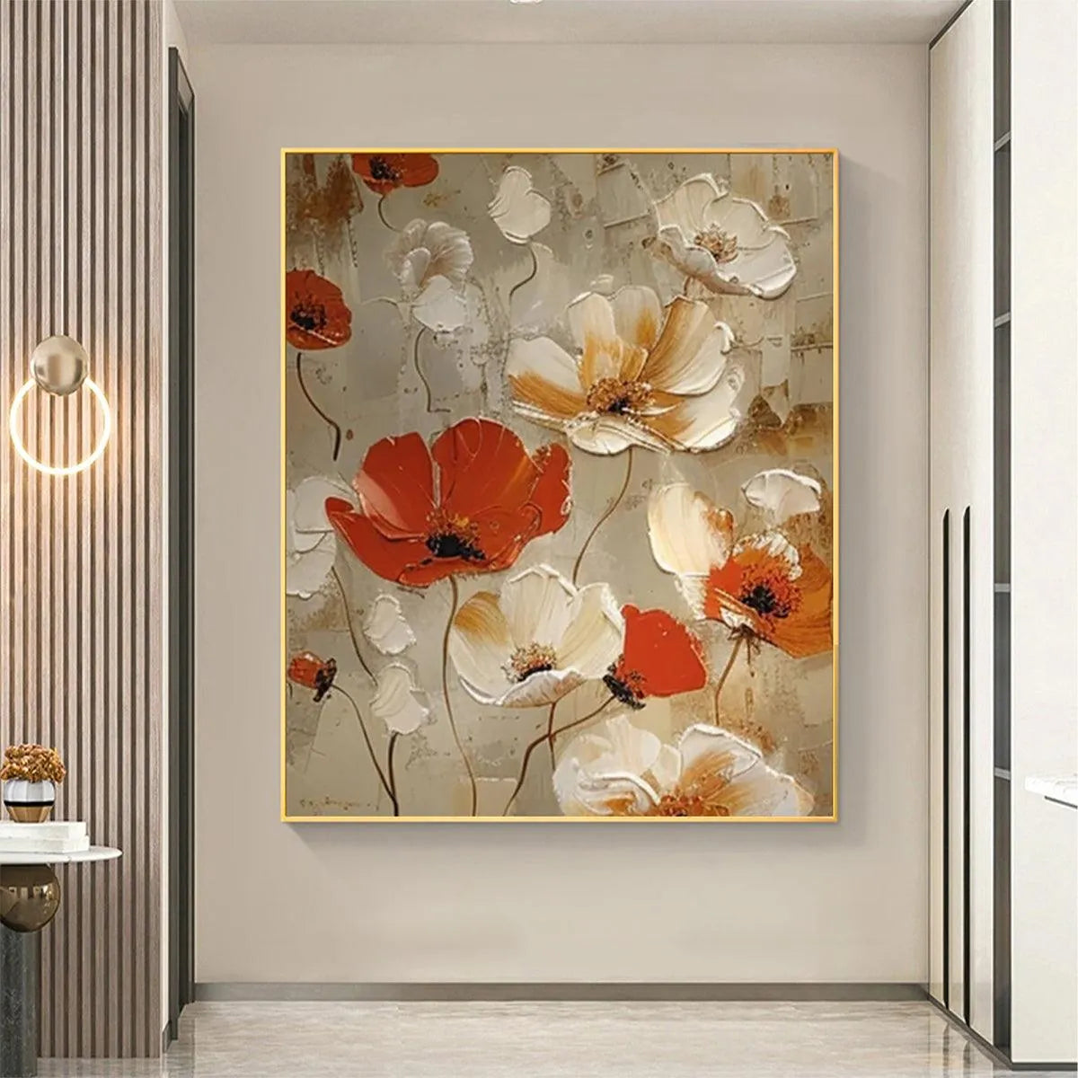 CRIMSON FIELDS: Textured Poppy Painting, Red and White Floral Wall Art, Square Canvas, Romantic Decor