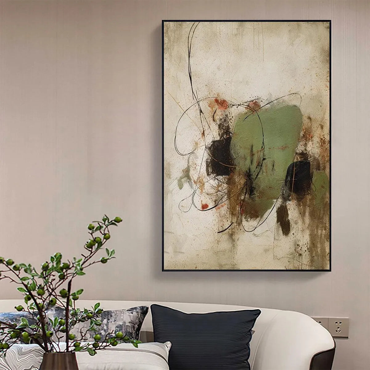 SAGE ABSTRACT: Minimalist Abstract Painting, Vertical Wall Art