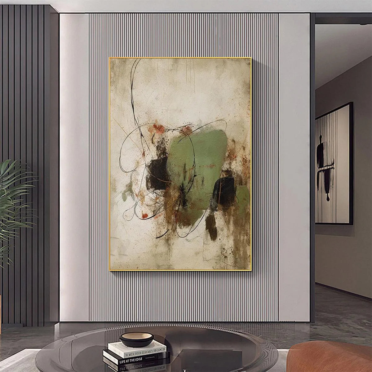 SAGE ABSTRACT: Minimalist Abstract Painting, Vertical Wall Art