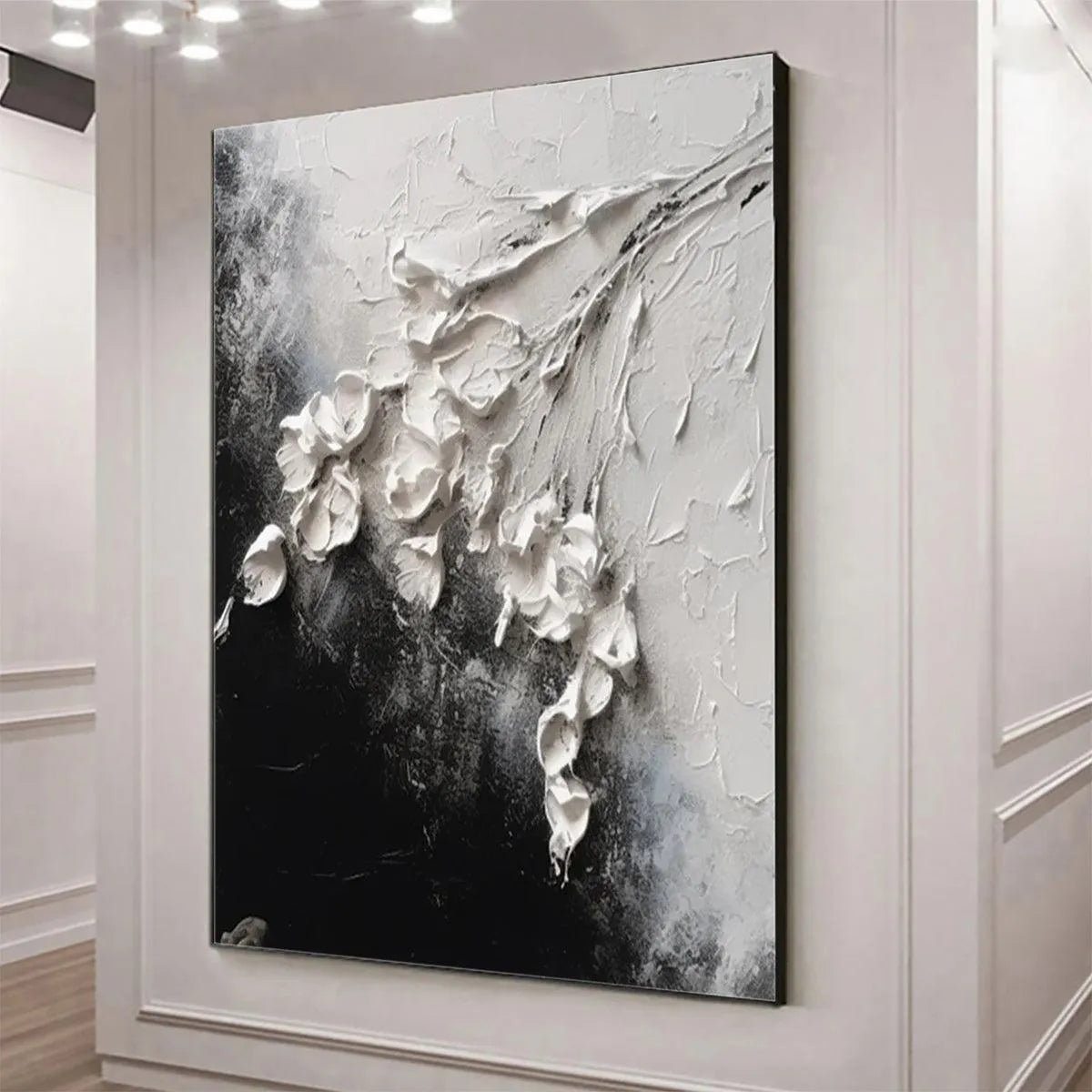 WHITE FLORAL IMPASTO: Textured Floral Painting, Square Wall Art