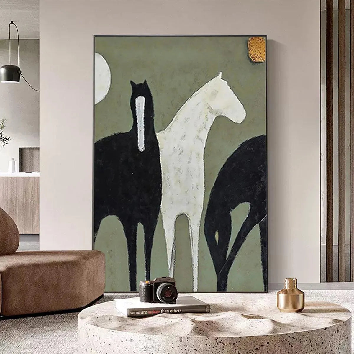 THREE HORSES: Minimalist Horse Painting, Vertical Wall Art